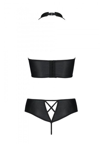 Черный демисезонный комплект из эко-кожи: бра и трусики с имитацией шнуровки nancy bikini black xxl/xxxl - Passion