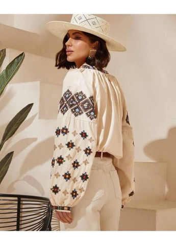Бежевая вышиванка женская лен демократный котон,турция,с рукавами Україна (350197300)