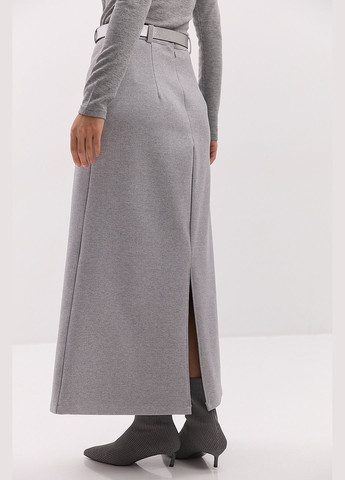 Серая длинная юбка из теплого трикотажа черная с разрезом сзади Arjen
