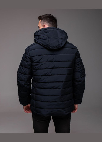 Темно-синя зимня тепла чоловіча куртка на синтопоні з хутром Vakko