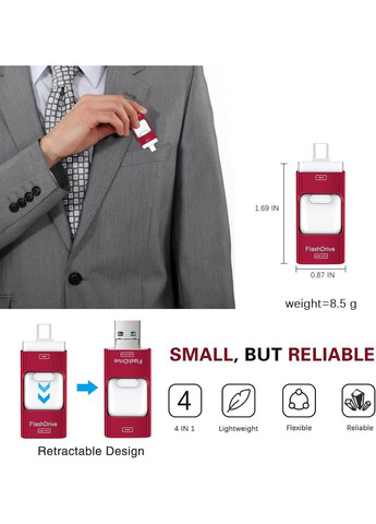 Флеш-накопитель ZARMST 4 В 1. 256 ГБ.Флешка для iPhone, iPad, Android, компьютера. Скорость чтения до 80 Мб/с No Brand (364273403)