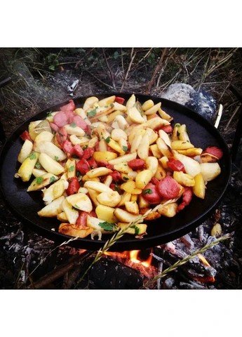 Сковорода-гриль из бороны 50 см с удобными ручками и крышкой No Brand (374482869)
