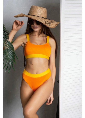 Комбинированный летний купальник женский раздельный с топом в рубчик 5021-orange-m оранжевый Fashion