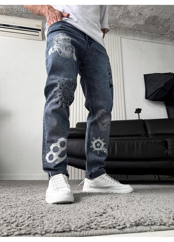 Синие демисезонные джинсы мужские с принтом дтф No Brand