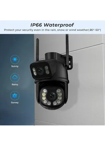подвійна вулична wi-fi камера відеоспостереження 2+2 мп e390 + led підсвічування ip66 (eyes390) Digital (409134726)