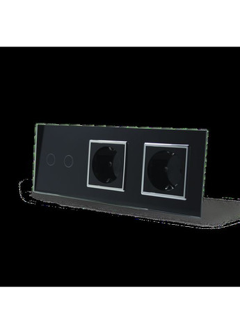 Сенсорный выключатель 2 сенсора 2 розетки черный хром стекло (VL-C702/C7C2EU-12C) Livolo (372162186)