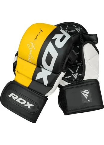 Тренувальні рукавиці штучна шкіра чорний жовтий білий RDX (402843493)