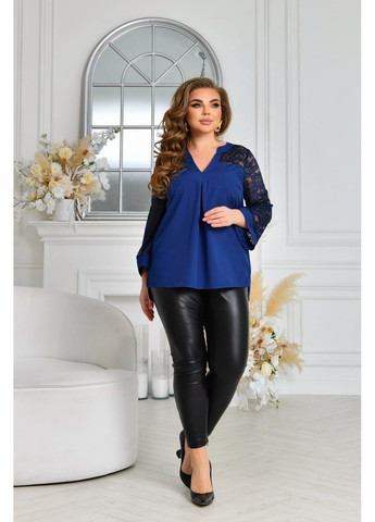 Темно-синя блуза софт+гіпюр,ботал,вкорочений рукав Україна