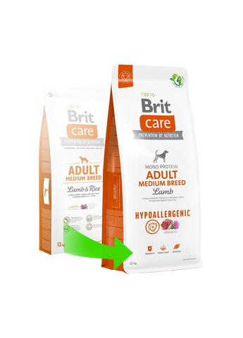 Сухий корм Dog Hypoallergenic Adult Medium Breed для собак середніх порід, гіпоалергенний з ягням, 12 кг Brit Care (363196109)