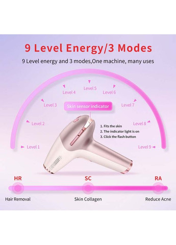 Епілятор для видалення волосся з охолодженням Ice Cool, 9 рівнями потужності та режимом регенерації шкіри обличчя IPL (352168470)