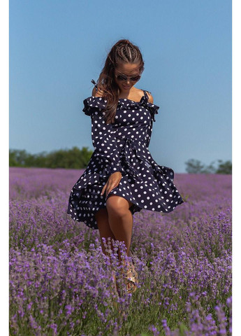 Темно-синее праздничный, повседневный, кэжуал женское платье FINO Mode в горошек