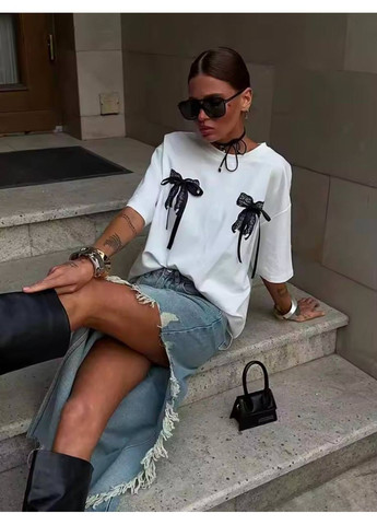 Женская футболка с бантиками и джинсовой. Україна - (352769274)