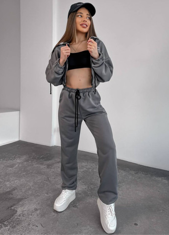 Базовий повсякденний костюм двійка: вкорочений худі на блискавці з капюшоном + джогери високої посадки Tik-Tak (324389218)