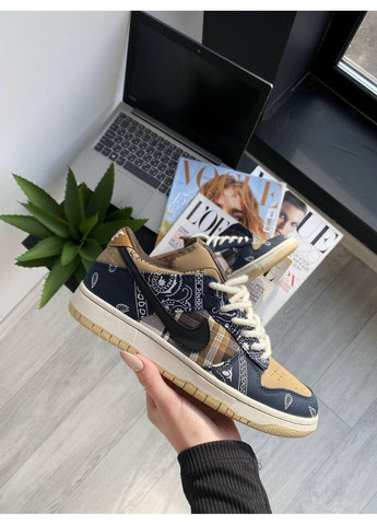 КРОССОВКИ ЖЕНСКИЕ NIKE SB DUNK LOW X TRAVIS SCOTT CACTUS JACK BROWN НАЙК СБ ДАНК No Brand чёрные демисезоны (369388823)