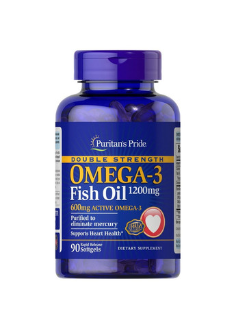 Жирные кислоты Double Strength Omega-3 Fish Oil 1200 mg, 90 капсул Puritans Pride (293483475)
