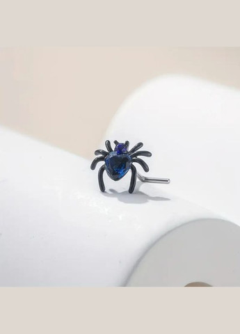 Чорна сережка для пірсингу носа Павук із синім фіанітом LuxAurum248 Liresmina Jewelry (344563158)