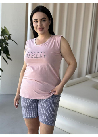 Комбинированная женская хлопчатобумажная пижама больших размеров топ+шорты / женская комфортная пижама из хлопка плюс сайз / женская пижама No Brand
