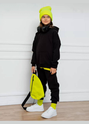 Черный зимний детский базовый костюм на флисе Adelante