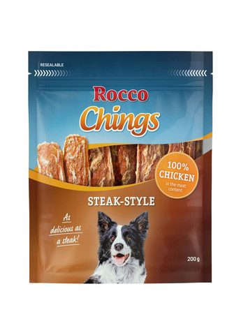 Ласощі Chings SteakStyle для собак куряче філе смужками 200 г ЦІНА ЗА 1 КГ 4062911006843 Rocco (268987535)