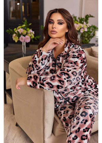 Комбінована зимня жіноча тепла плюшева піжама ягуар, теплий домашній костюм кофта на блискавці і штани леопа... Україна