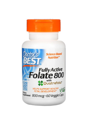 Повністю активний фолат 800 мкг Fully Active Folate з кватрофоліком 60 капсул Doctor's Best (269699073)