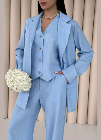 Голубой женский классический женский жакет голубого цвета Jadone Fashion однотонный - летний