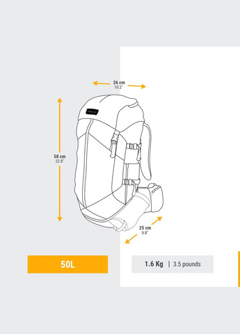 Туристический Рюкзак 50л 58 х 26 х 26 см с Дождевиком Красный FORCLAZ (348117606)