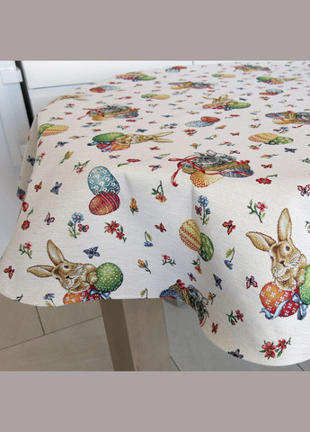 Скатертина гобеленова Великодня з писанками та кроликами пасхальна на овальний стіл 120х160 Maystat (305390513)