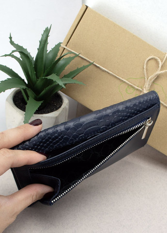 Подарунковий жіночий набір №91: гаманець Leona + обкладинка на паспорт (синій пітон) HandyCover (283323782)