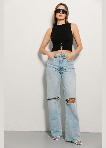 Кроп-топ женский вязаный с цепочкой из страз черный MKAR102112-2 Modna KAZKA — 336933532