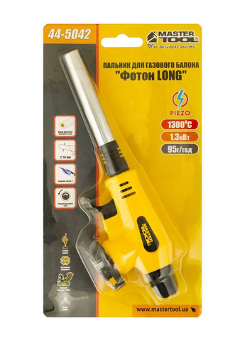 Пальник для газового балона GM "Фотон LONG" п'єзопідпал Ø14 мм/1300°С подовжене сопло (44-5042) Mastertool (320576764)