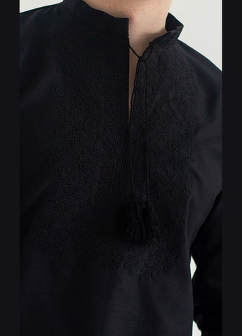 Чорна вишиванка чоловіча vishivano4ka 317-5 візерунок квітковий домоткане полотно (329997765)