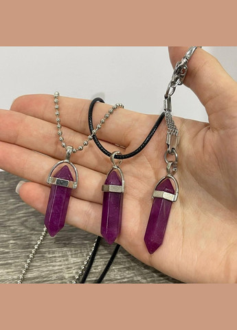 Кулон з натуральним каменем Бузковий агат маятник у вигляді кристала шестигранника на шнурку у подарунковій коробочці Овен (326807785)