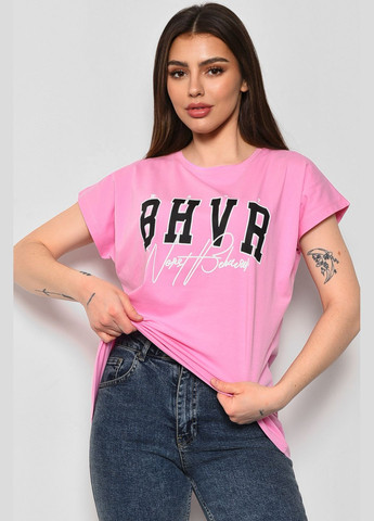 Розовая летняя футболка женская полубатальная с надписью розового цвета Let's Shop