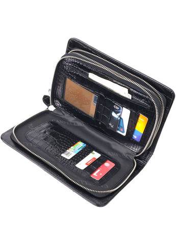 Чоловіча шкіряна барсетка на два відділення з тисненням під крокодила 21570 Чорний Canpellini (302008491)