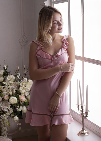 Ночная рубашка комбинация шелк Дамаск L Розовый Silk Kiss (285716594)