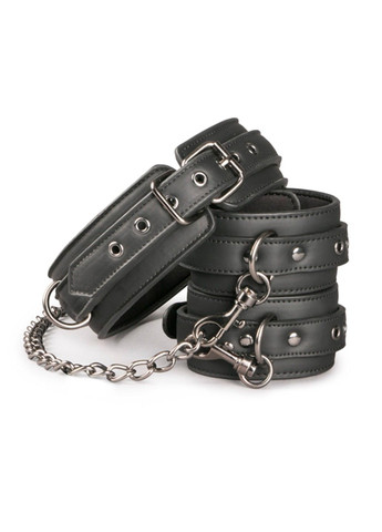 Нашийник з поножами, чорний Leather Collar With Anklecuff EasyToys (290850973)