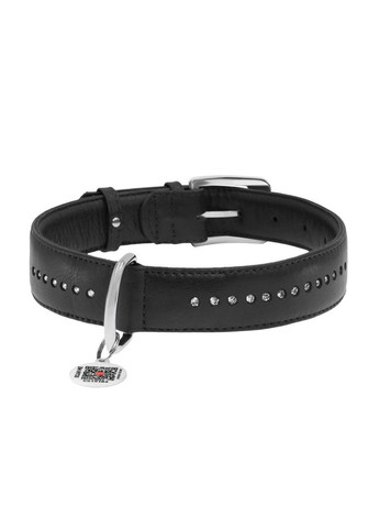 Ошейник для собак кожаный Glamour с QR паспортом, двойной со стразами, M, Ш 20 мм, Дл 30-39 см черный WAUDOG (332878696)