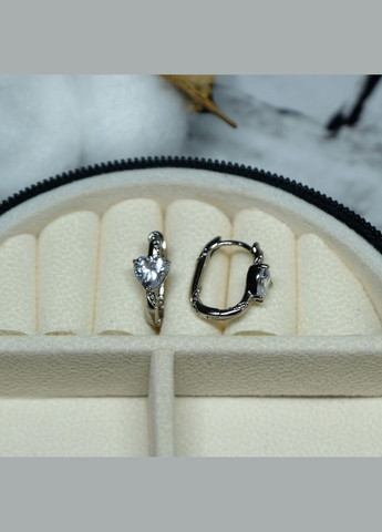 Сережки Серце з білим цирконом з медичного сплаву родій 16х7 мм No Brand (327430154)