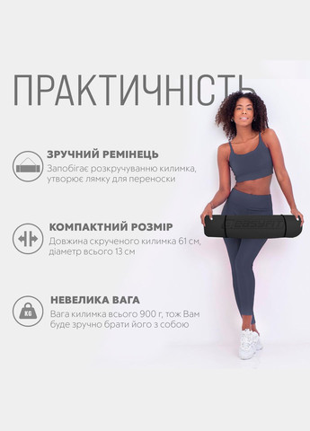 Килимок для йоги та фітнеса TPE+TC 6мм двошаровий + Чохол чорний з червоним EasyFit (365783223)