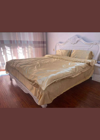 Атласна постільна білизна Сімейний Кремовий 150 x 210 з простирадлом на гумці (141406-03) No Brand (348095340)