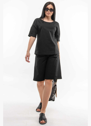 Чёрная льняная блуза с широким рукавом и прошитыми складками (бл 0321) RiMari