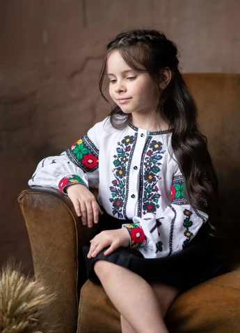 Біла блузка для дівчаток Едельвіка льон (349729487)