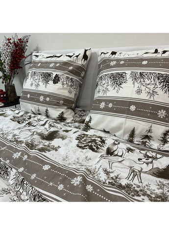 Зимнее постельное белье фланель (байка) семейный размер серого цвета – мягкость, тепло и новогоднее настроение! No Brand (367078090)