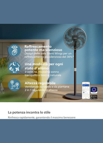 Вентилятор напольный Series 3000, 40см, 48Вт, управление через смартфон, регулировка высоты, Philips (342114014)