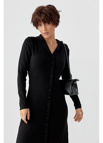 Черное вечернее трикотажное длинное платье на пуговицах - коричневый цвет Lurex