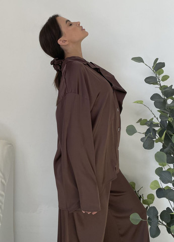 Коричнева всесезон шовкова жіноча піжама VIDCHUY