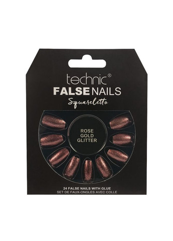 Накладні нігті із клеєм Cosmetics False Nails Stiletto "Rose Gold Glitter" Золото-рожевий 24 шт. Technic (292128882)