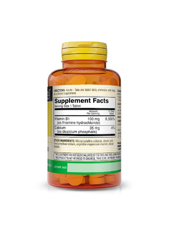 Вітамін B1 100 мг, Vitamin B1,, 100 таблеток Mason Natural (326054813)