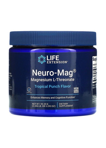 Магний L-треонат Magnesium L-Threonate Neuro-Mag в порошке вкус тропического пунша 93,35 г Life Extension (265913066)
